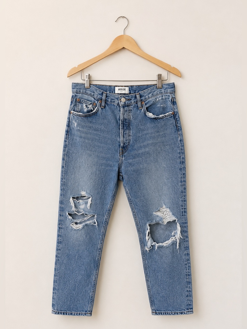Agolde Fen High Rise Relaxed Taper Jeans Distressed 100% Cotton Size 29